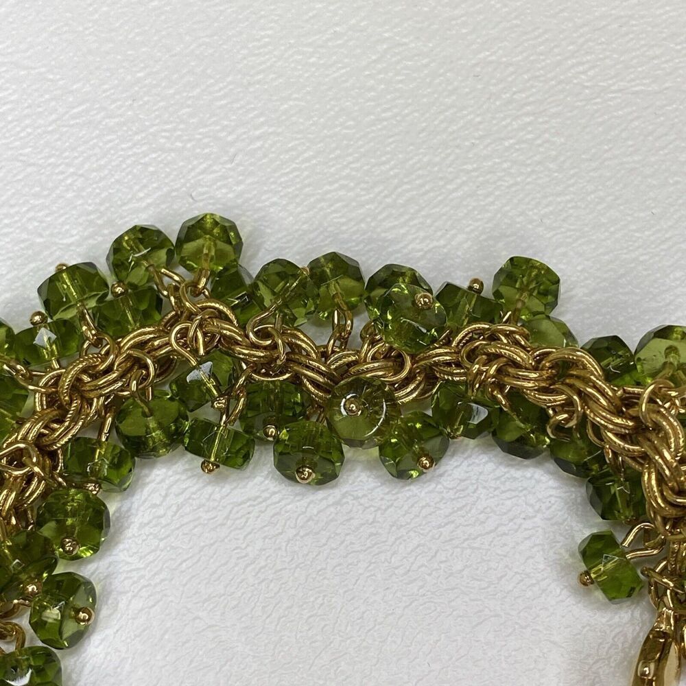 Roberta Chiarella Green Crystal Dangle Beaded Bracelet Gold Tone - Picture 3 of 7